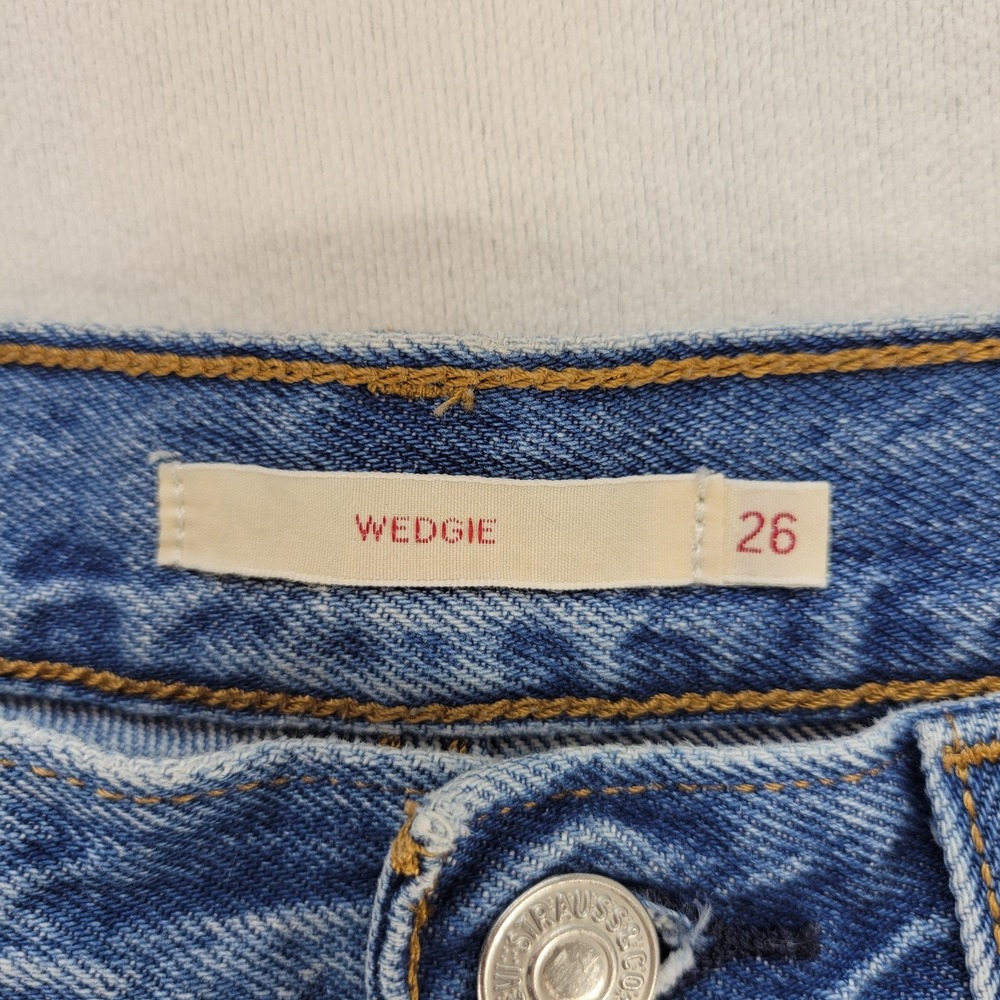 Levis Jeans Womens 26 Blue Wedgie Straight Button Fly Mid Rise Raw Hem Denim - Picture 5 of 10